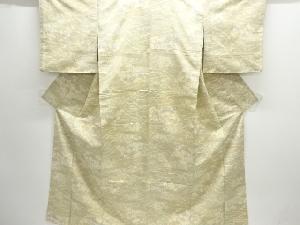 アンティーク　流水に草花模様織り出し手織り紬着物